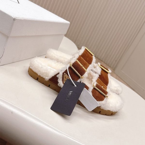 PRADA Suede and shearling slides