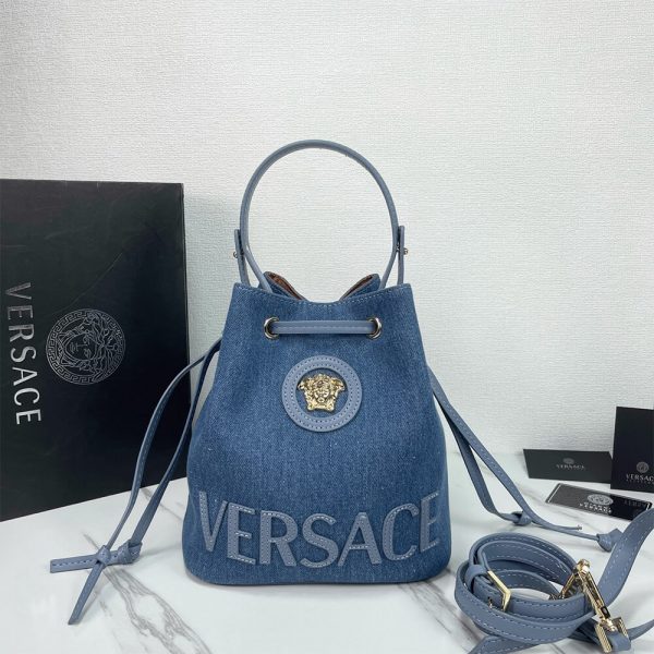 VERSACE La Medusa Denim Bucket Bag