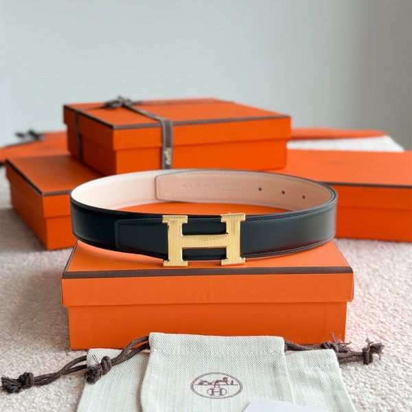 HERMES Fibbia da cintura H Stri??e & Pelle reversibile per cintura 32mm