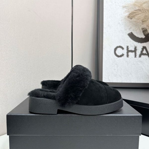 CHANEL Suede Shearling Mules