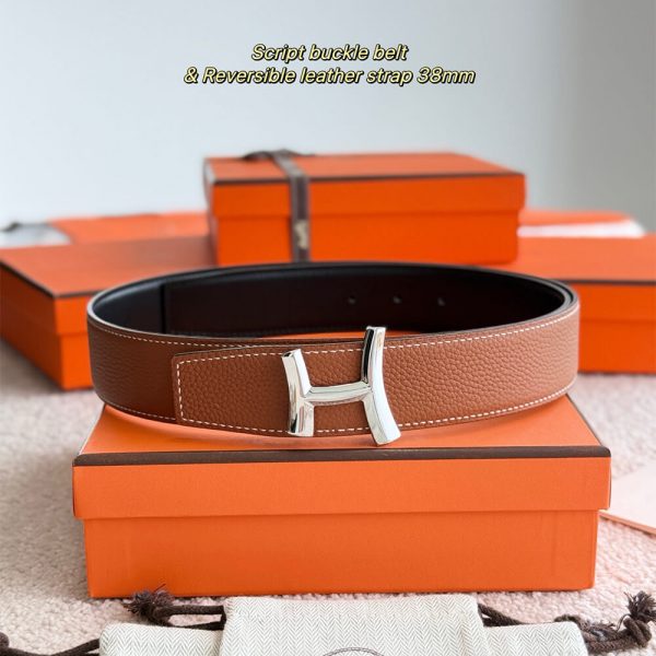HERMES Fibbia da cintura Script & Pelle reversibile per cintura 38 mm