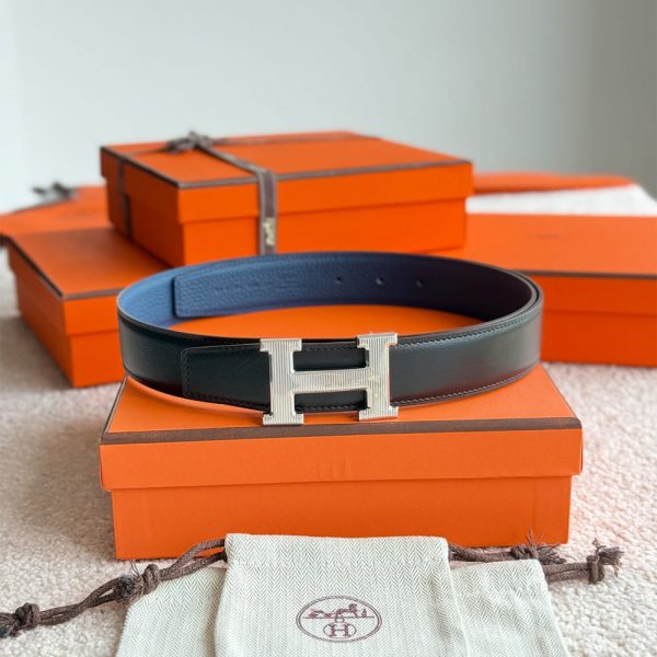 HERMES Fibbia da cintura H Stri??e & Pelle reversibile per cintura 32 mm