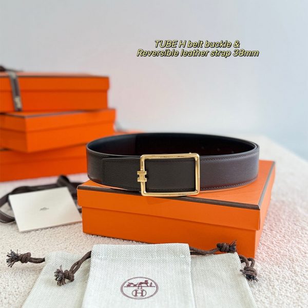 HERMES Tube H belt buckle & Reversible leather strap 38 mm