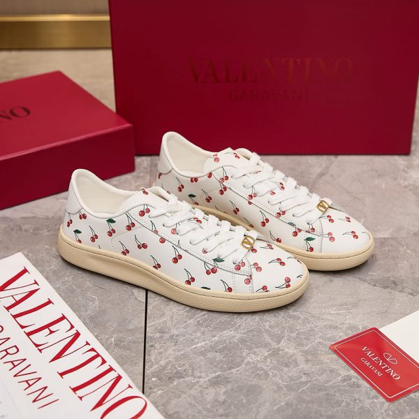 VALENTINO ROYCO Women’s Cherry Pattern Soft Calfskin Sneakers