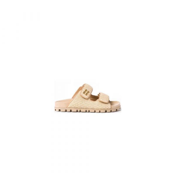 MiuMiu Raffia-effect woven fabric slides
